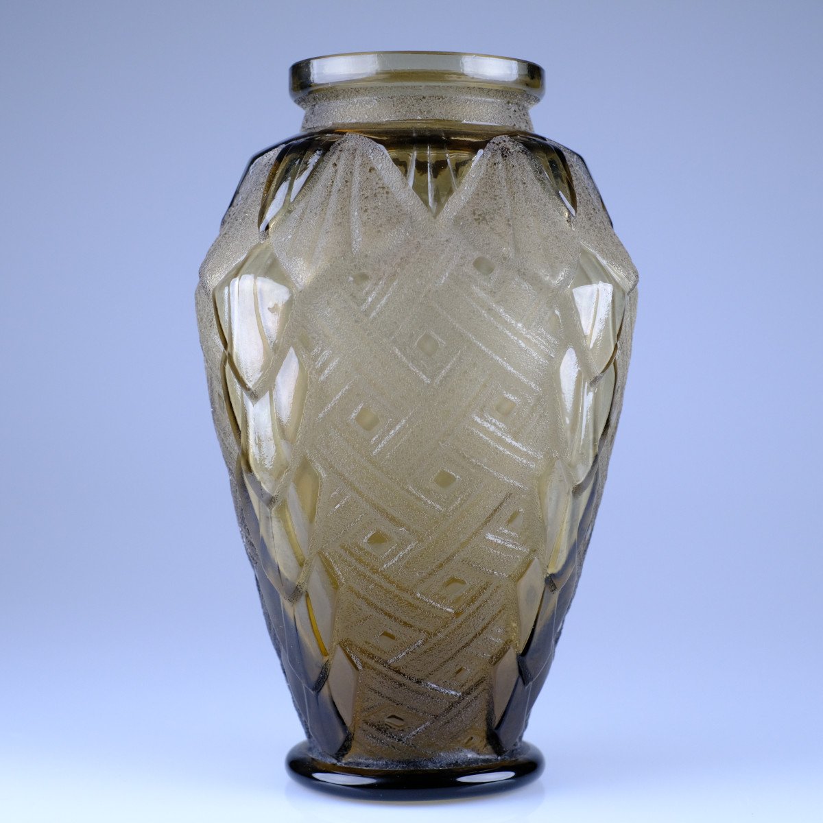 Beautiful Art Deco Sandblasted Vase. French Glass, Verreries Schneider, Signed Verçais.-photo-5