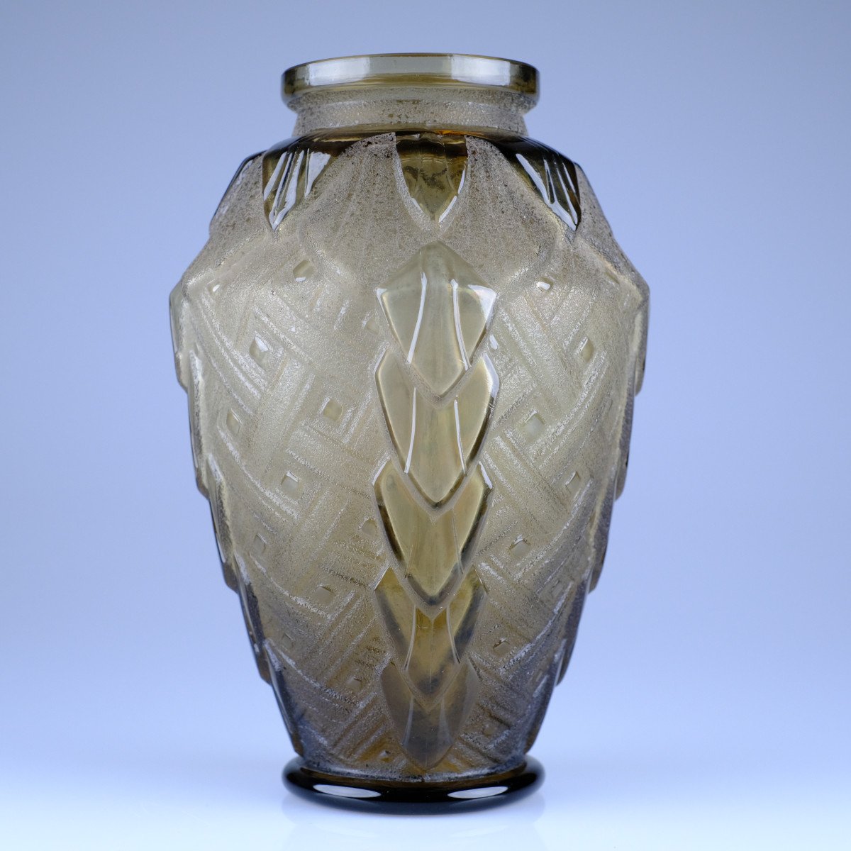 Beautiful Art Deco Sandblasted Vase. French Glass, Verreries Schneider, Signed Verçais.