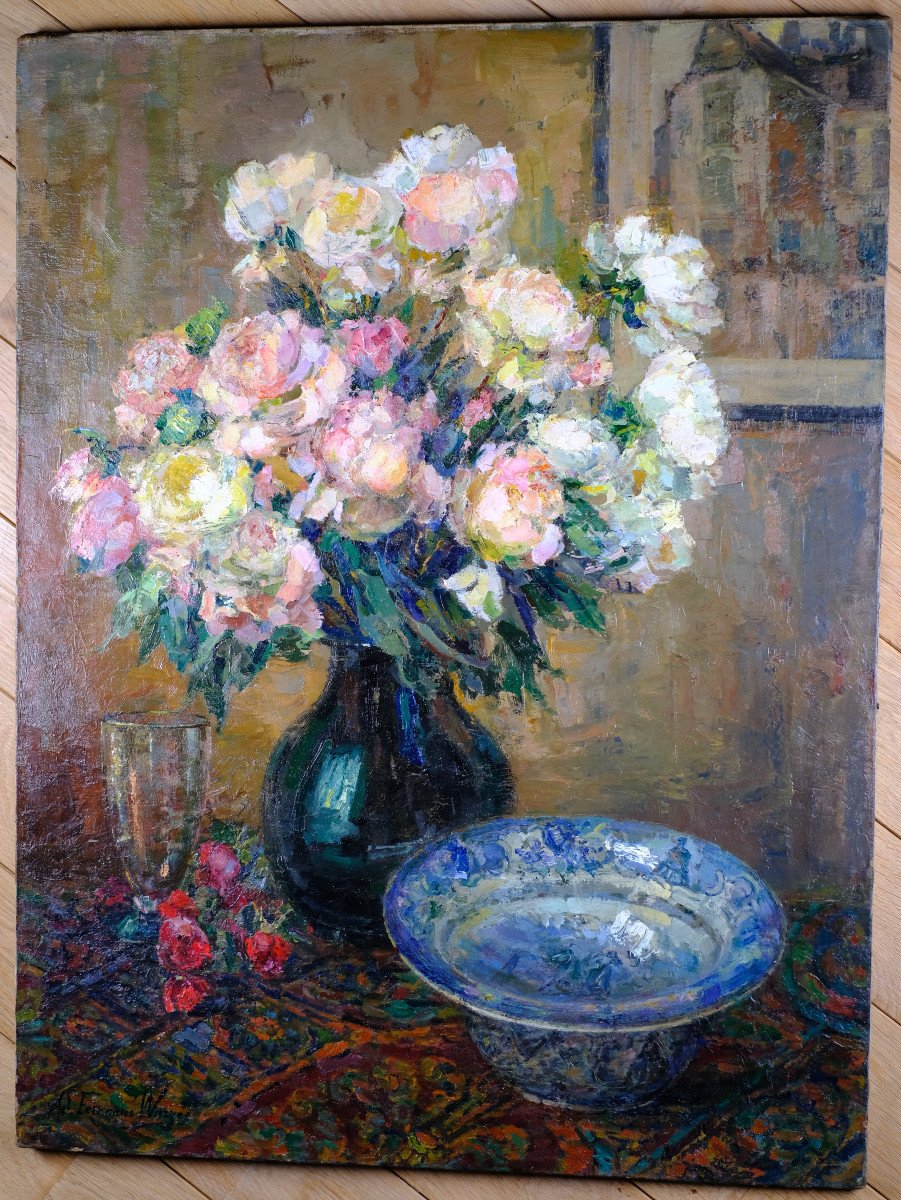 Adrienne Feremans-warzee (1888-1965) - Bouquet Of Roses. Still Life. Post-impressionism. Hst-photo-4