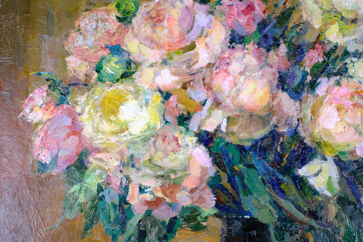 Adrienne Feremans-warzee (1888-1965) - Bouquet Of Roses. Still Life. Post-impressionism. Hst-photo-6