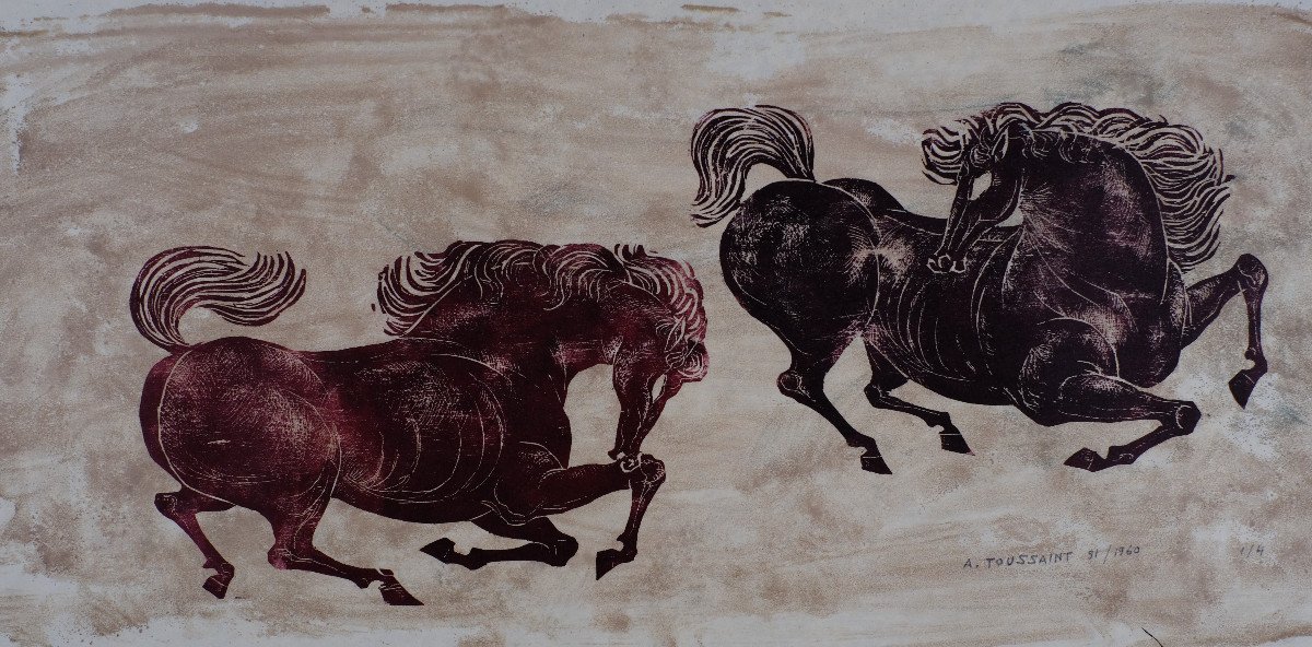 André Toussaint (1923-2006). Woodcut. "horses" No. 1/4 1960. Horse. 