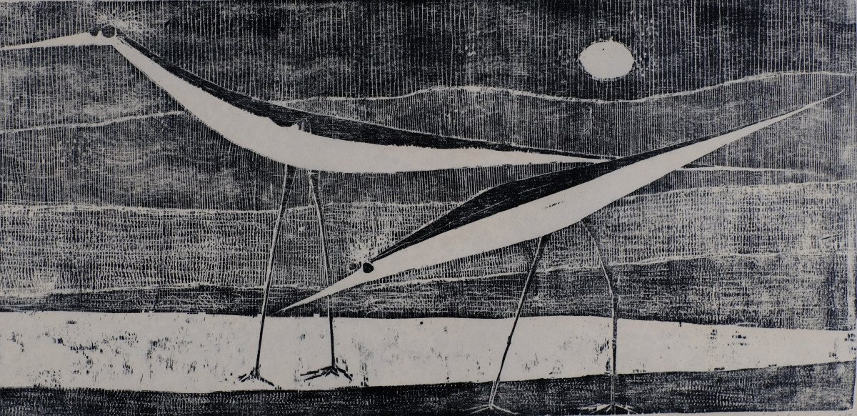 André Toussaint (1923-2006). Xylographie. "oiseaux Au Clair De Lune" N°2/7 . 1959. 