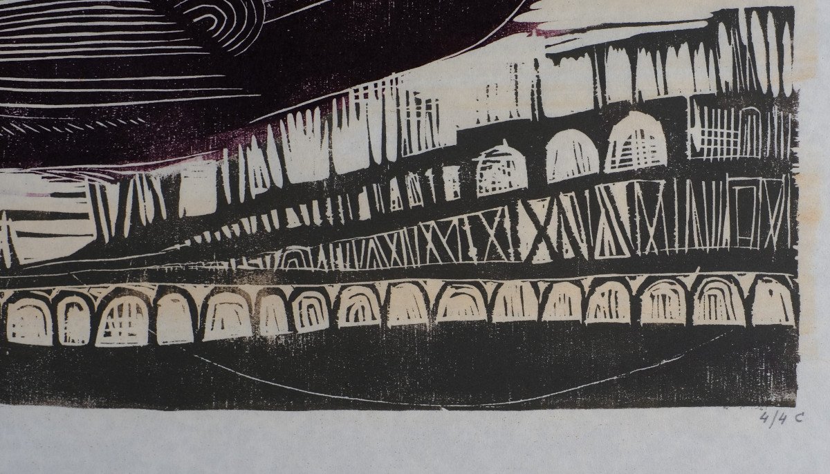 André Toussaint (1923-2006). Woodcut. "flying Bird" Triennial Engraving Prize In 1960.-photo-3