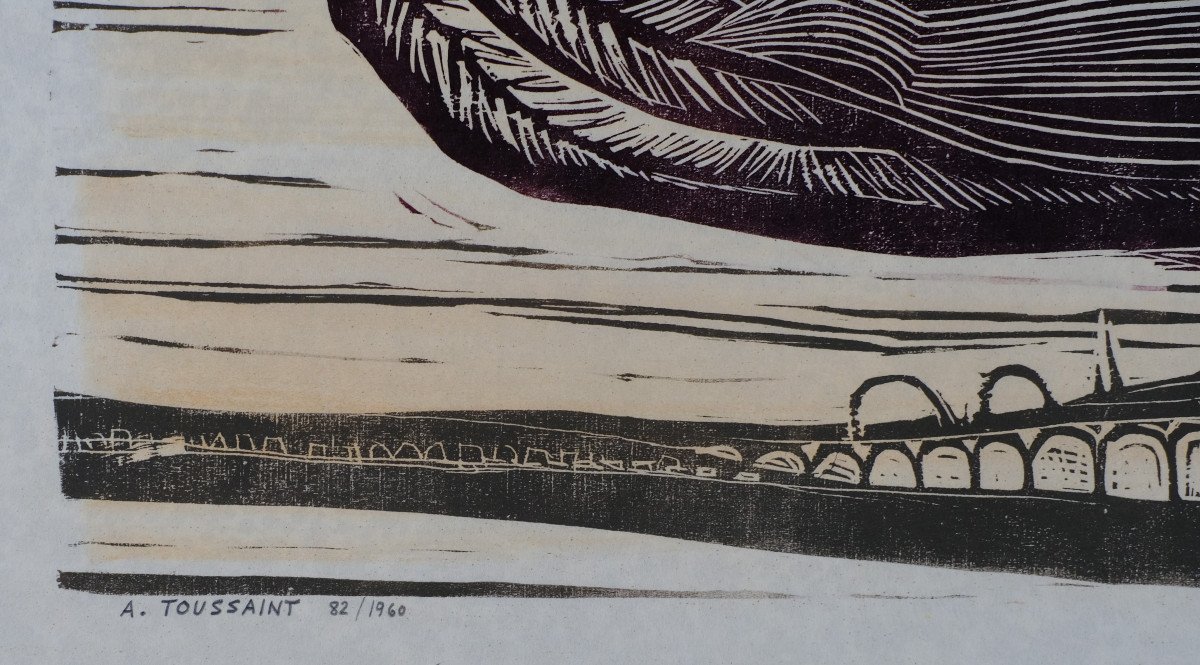 André Toussaint (1923-2006). Woodcut. "flying Bird" Triennial Engraving Prize In 1960.-photo-4