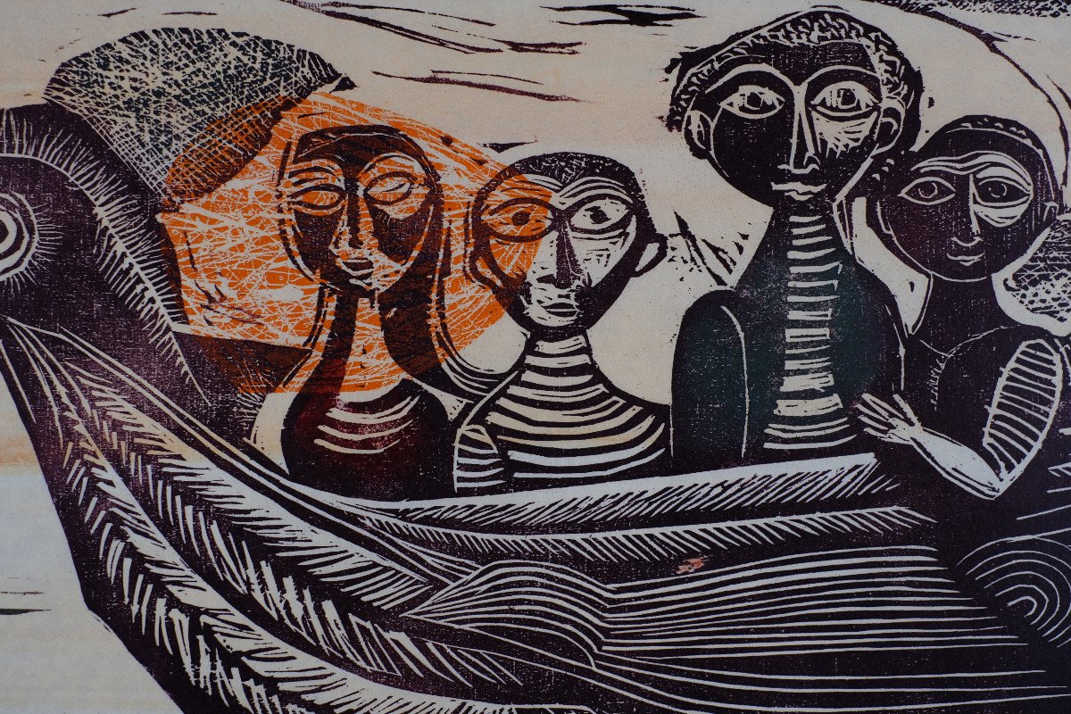 André Toussaint (1923-2006). Woodcut. "flying Bird" Triennial Engraving Prize In 1960.-photo-4