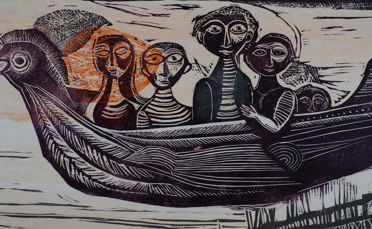 André Toussaint (1923-2006). Woodcut. "flying Bird" Triennial Engraving Prize In 1960.