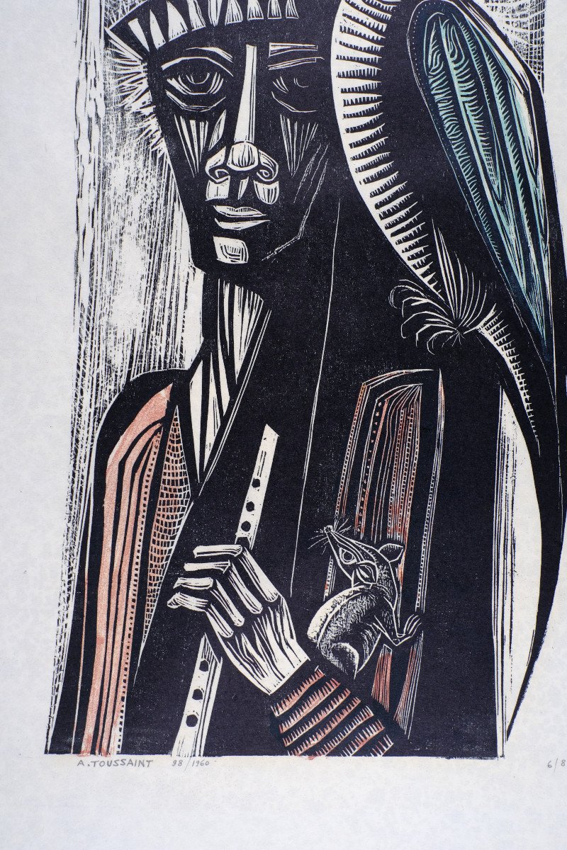 André Toussaint (1923-2006). Woodcut. "the Rats Of Hameln" Parrot. Circa 1960-photo-2