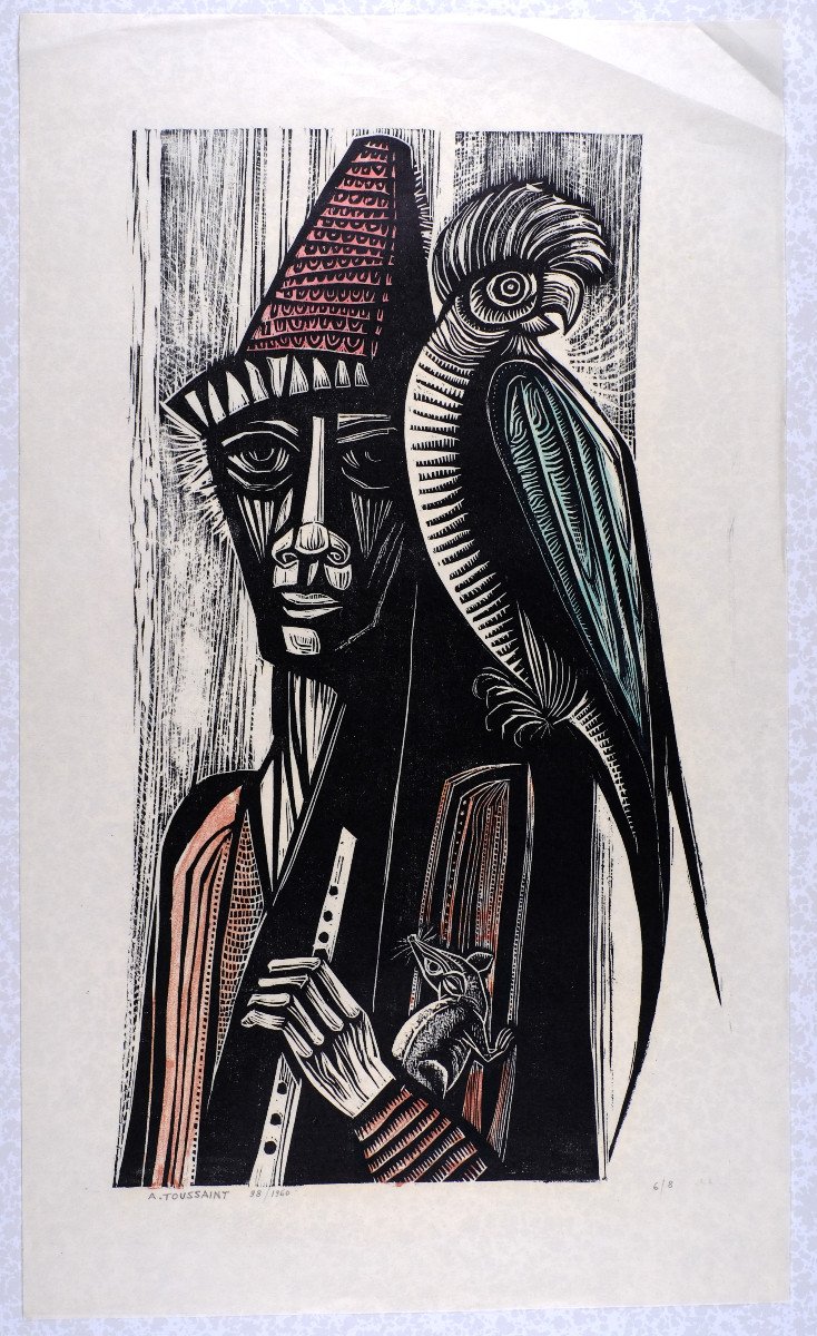 André Toussaint (1923-2006). Woodcut. "the Rats Of Hameln" Parrot. Circa 1960-photo-4