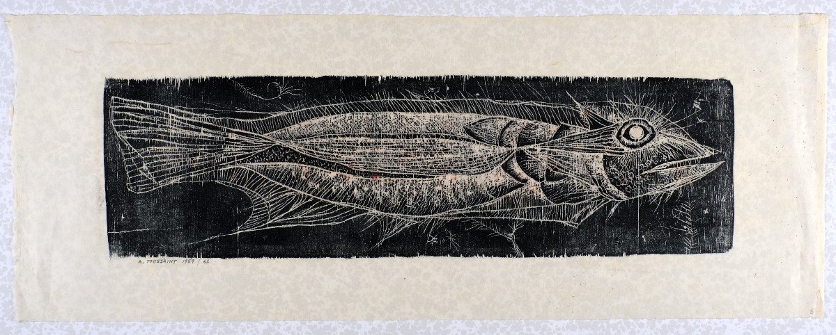 André Toussaint (1923-2006). Woodcut. "fish" Circa 1959.-photo-2