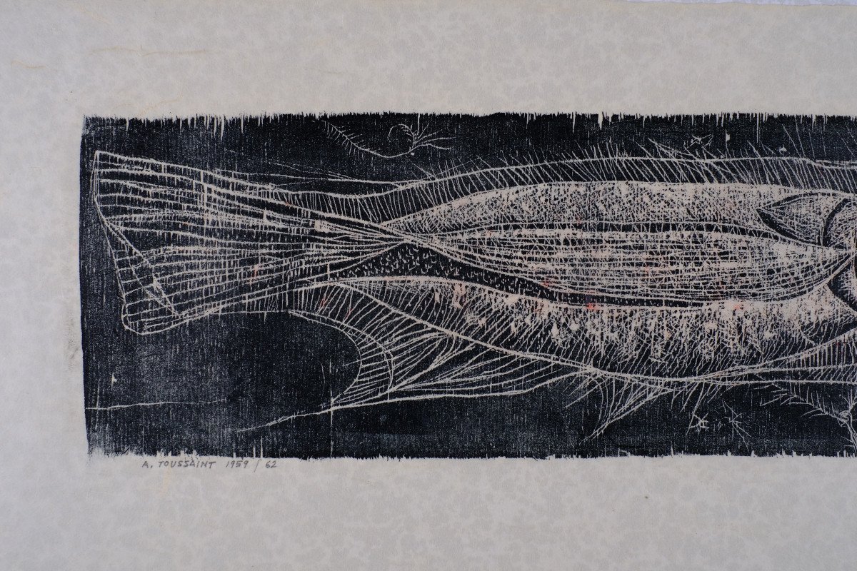 André Toussaint (1923-2006). Woodcut. "fish" Circa 1959.-photo-3