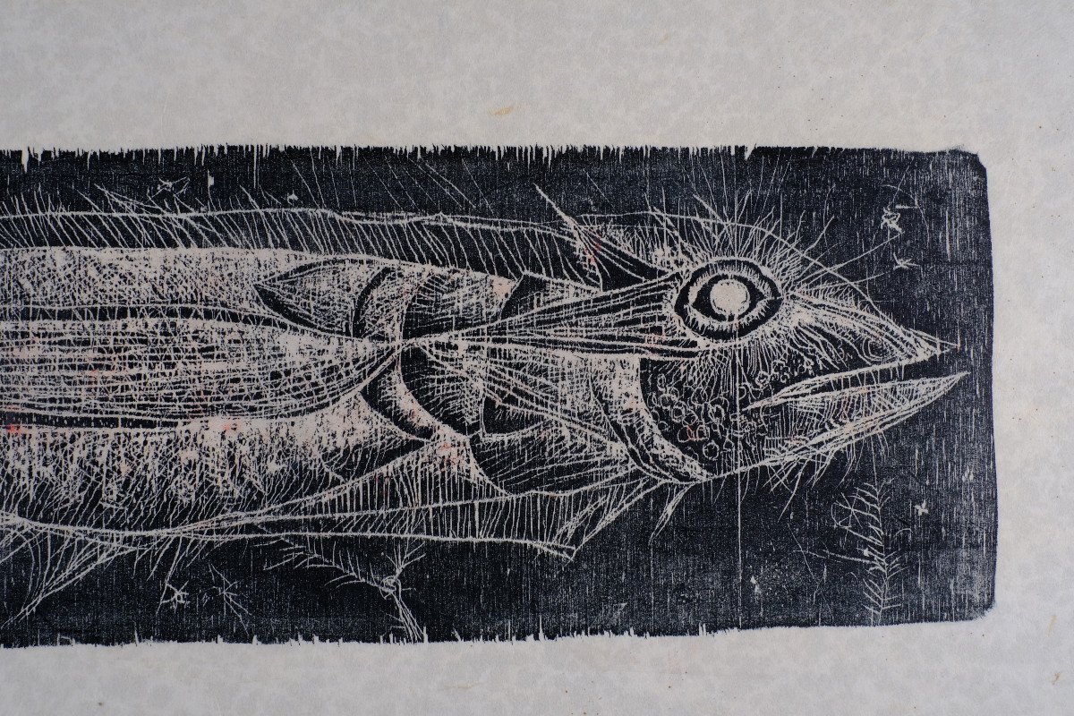 André Toussaint (1923-2006). Woodcut. "fish" Circa 1959.-photo-4