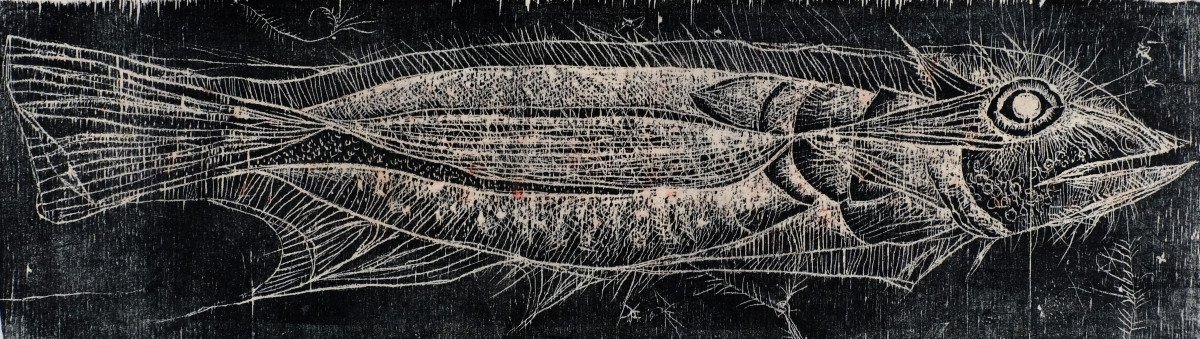 André Toussaint (1923-2006). Woodcut. "fish" Circa 1959.