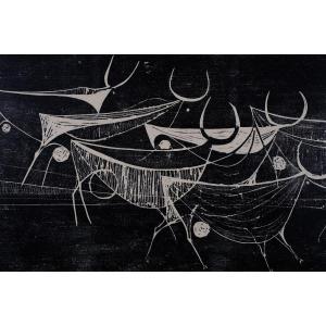 André Toussaint (1923-2006). Woodcut. "bulls" No. 4/5. 1960. Toro. 