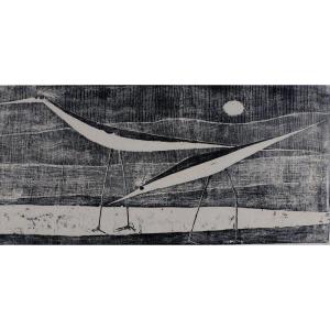 André Toussaint (1923-2006). Xylographie. "oiseaux Au Clair De Lune" N°2/7 . 1959. 