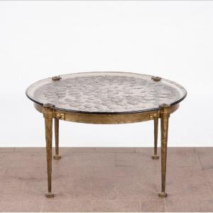 Table Basse Bronze Et Verre 1980