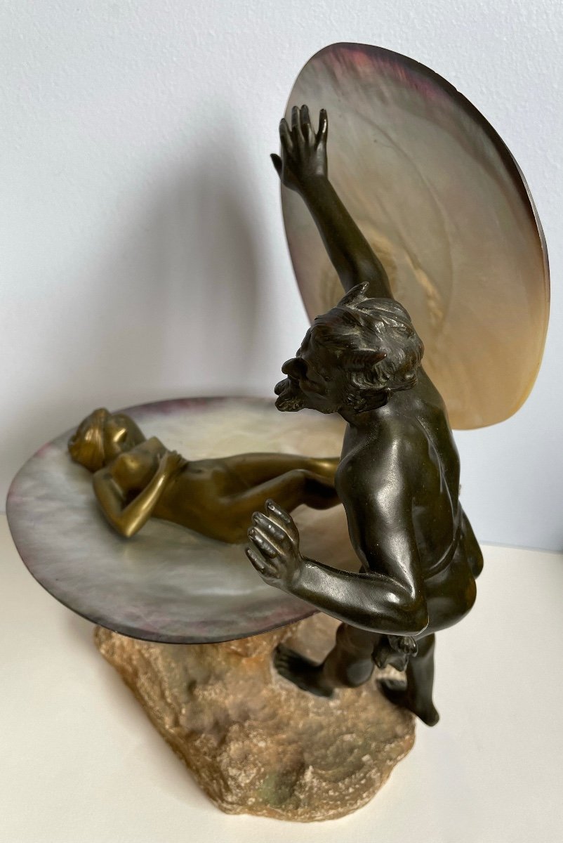 Naïade Et Satyre , Sculpture En Bronze-photo-1