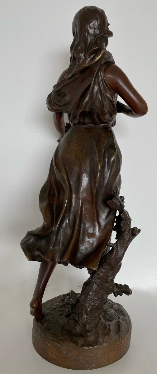 Young Girl With A Bouquet Of Roses, Bronze Sculpture Signed Belin-photo-4