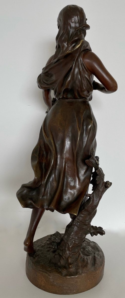  Jeune Fille Au Bouquet De Roses , Sculpture En Bronze Signée Belin -photo-4