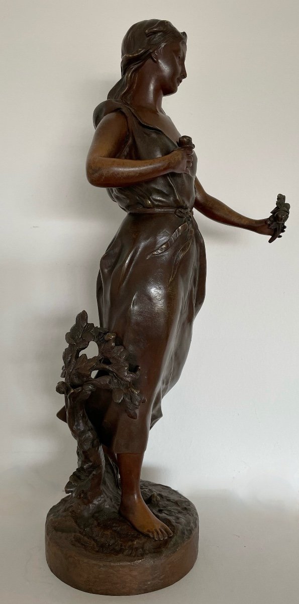 Young Girl With A Bouquet Of Roses, Bronze Sculpture Signed Belin-photo-6