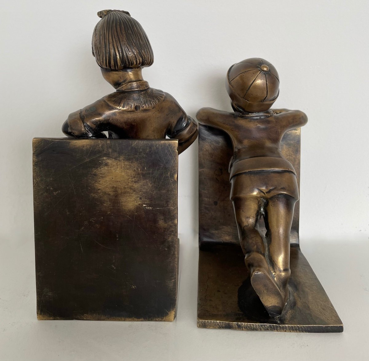 Enfants Des Années 60 , Paire De Serre-Livres En Bronze -photo-4