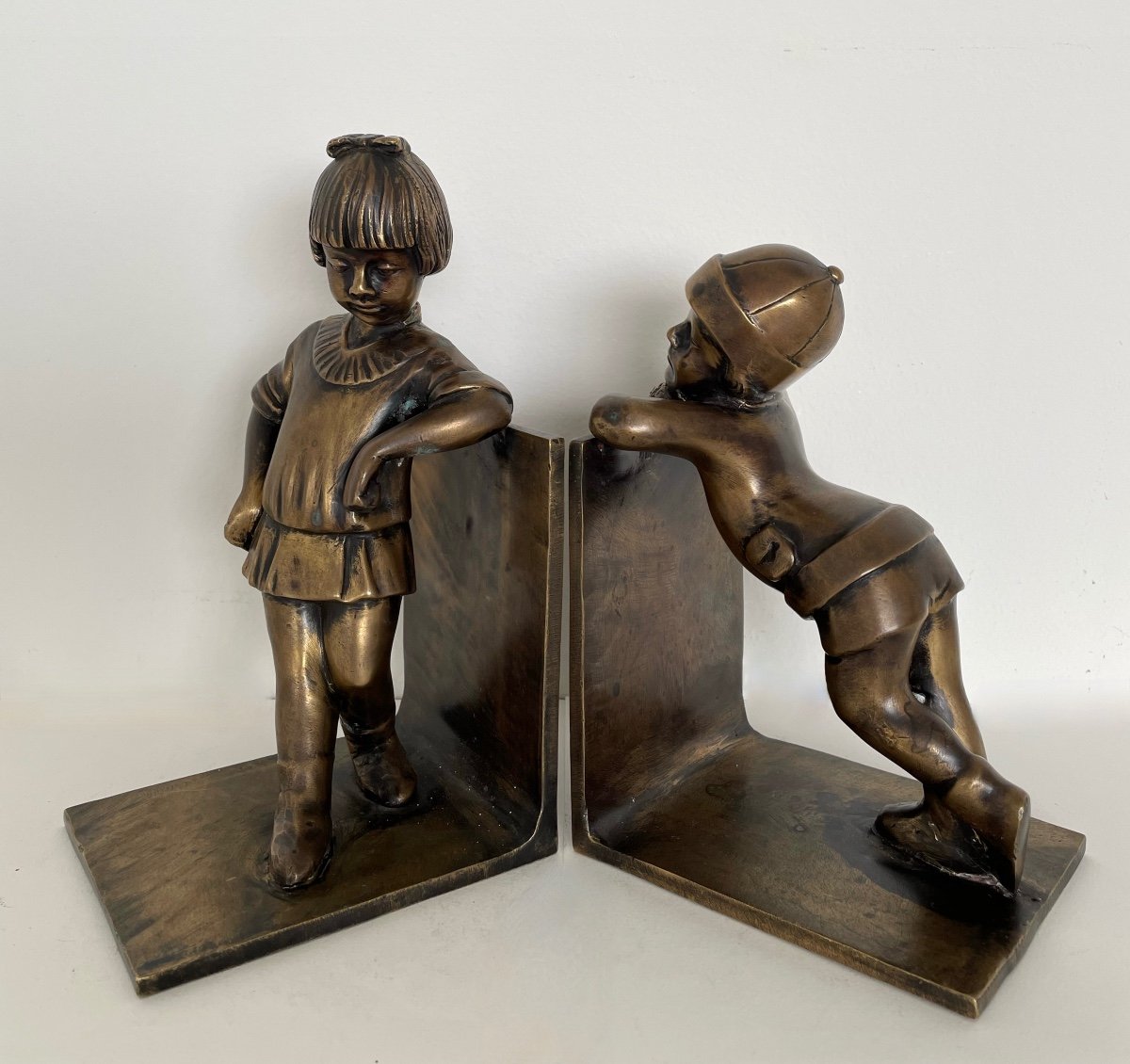 Enfants Des Années 60 , Paire De Serre-Livres En Bronze -photo-5