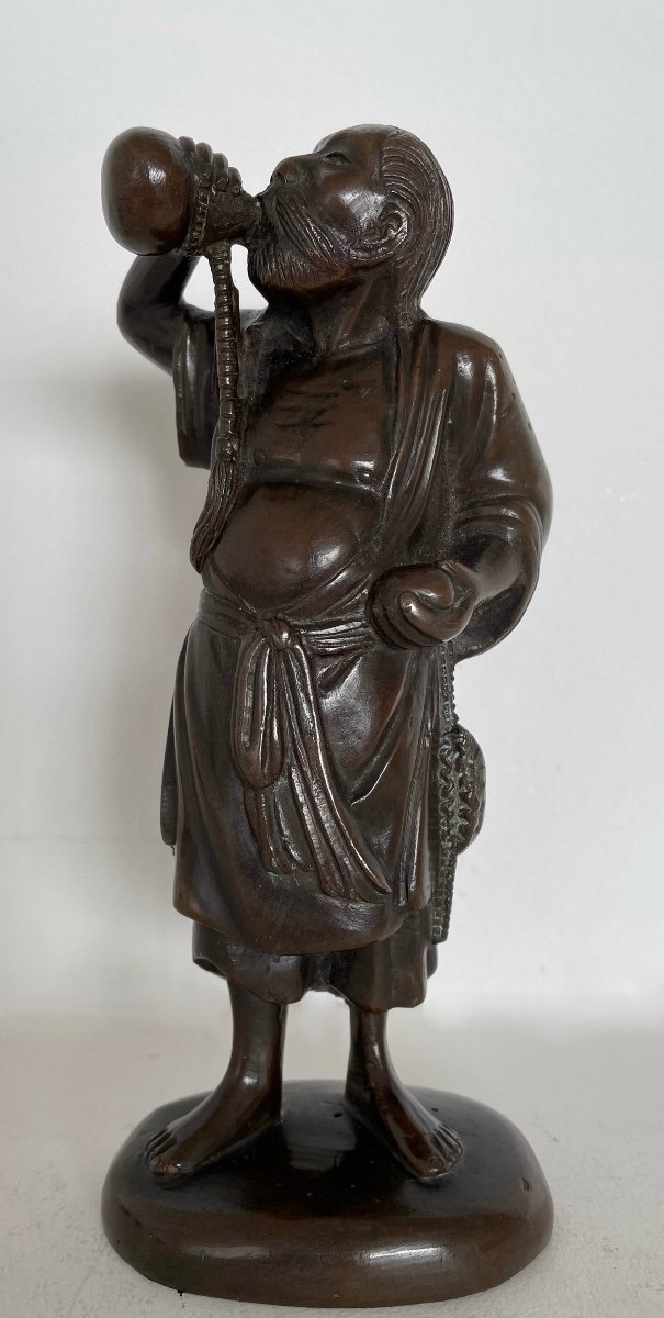 An Asian Man Drinking From His Gourd, Bronze Subject
