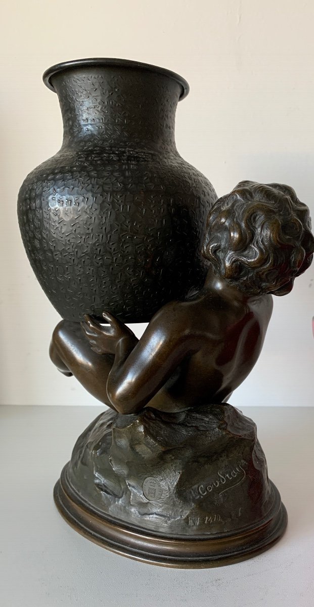 Bronze Subject Representing A Putto Holding A Jar-photo-7