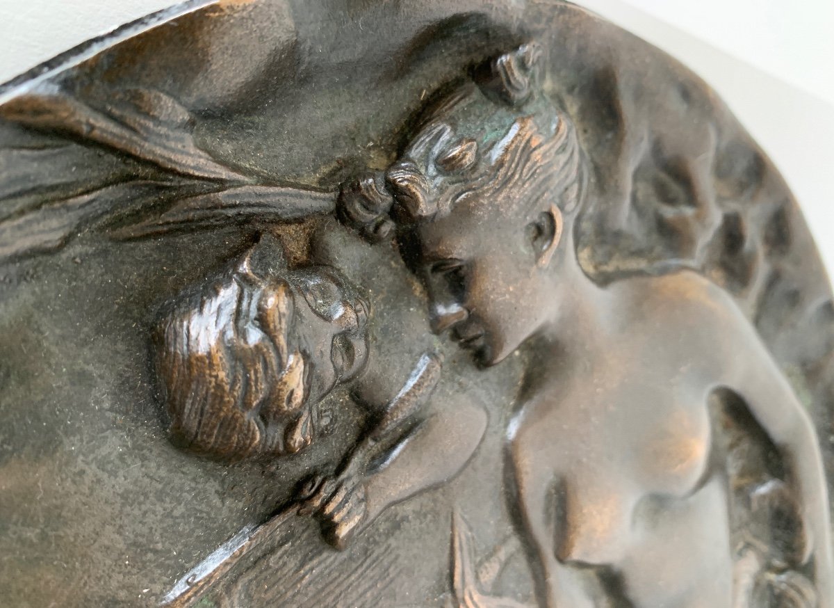 Naiad And Putto, Bas Relief In Bronze-photo-3