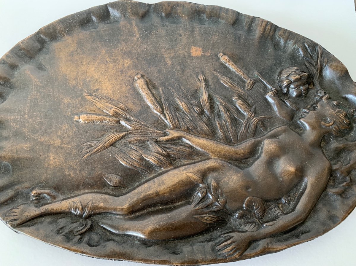 Naiad And Putto, Bas Relief In Bronze-photo-2