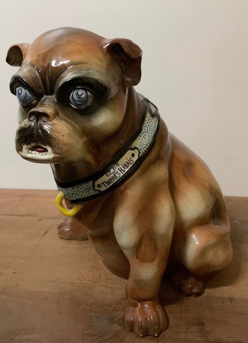 Bulldog Earthenware Umbrella Holder, Signed Under A Thurner Wasmuel Leg-photo-2