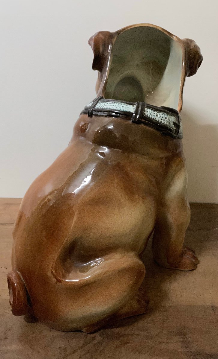 Bulldog Earthenware Umbrella Holder, Signed Under A Thurner Wasmuel Leg-photo-4