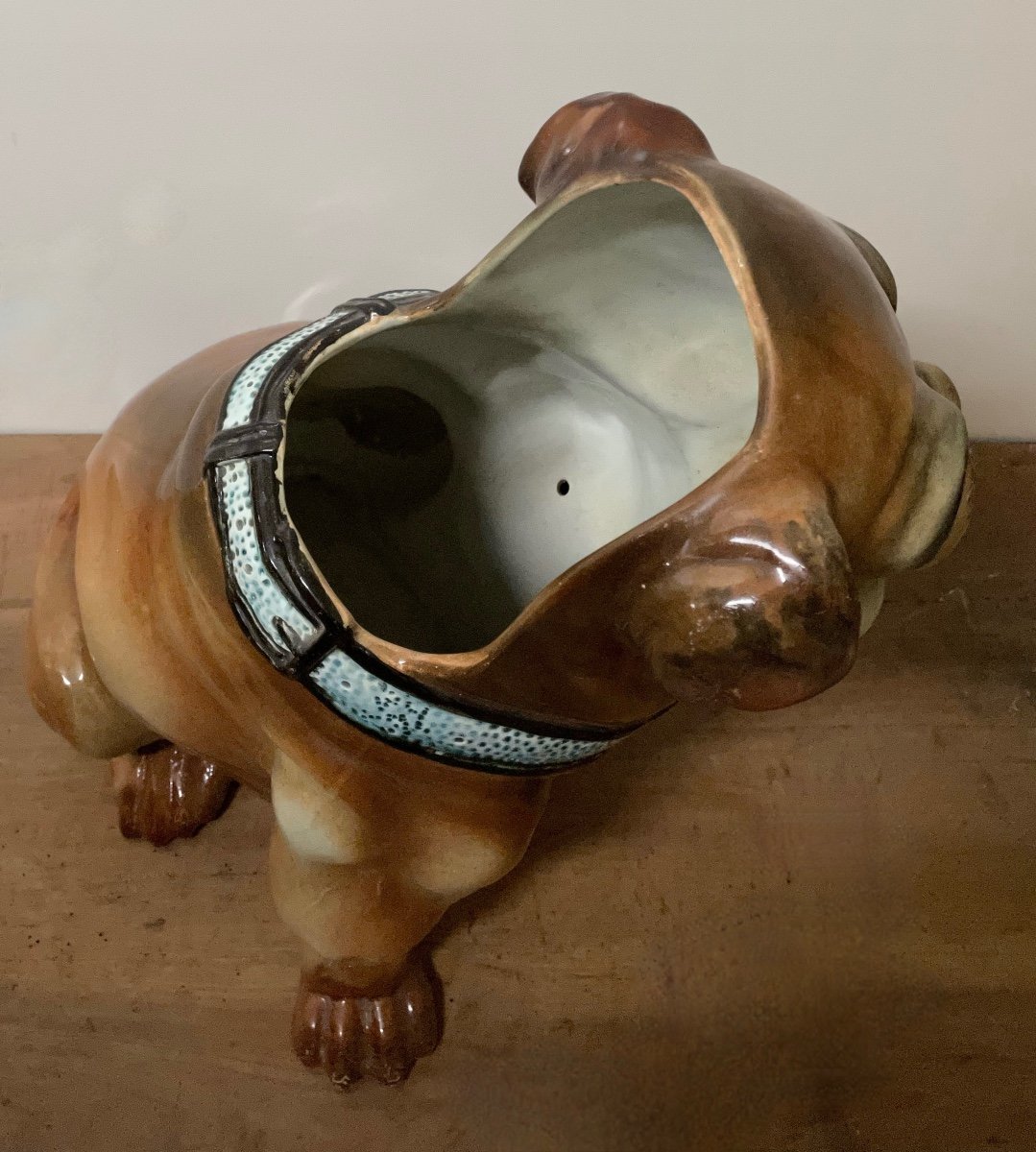 Bulldog Earthenware Umbrella Holder, Signed Under A Thurner Wasmuel Leg-photo-7