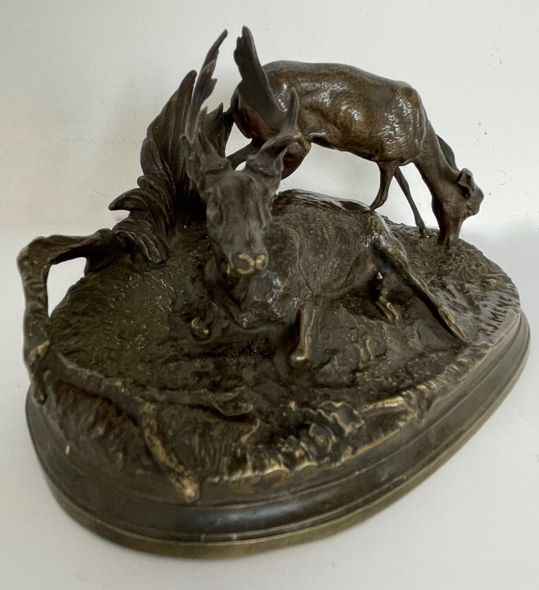 The Stag And The Doe, Bronze Signed P J Mêne-photo-3