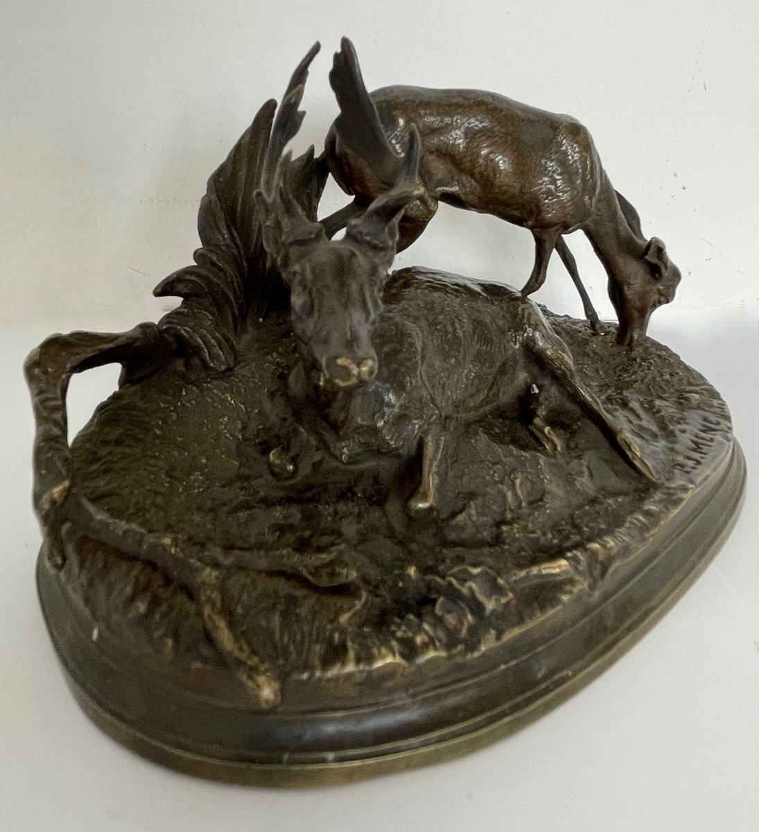 Le Cerf Et La Biche , Bronze Signé P j MÊNE-photo-3