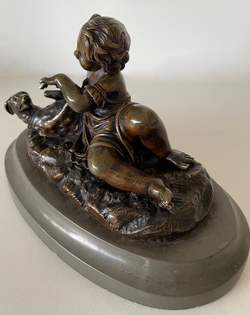 L Enfant Et Son Chien , Sujet En Bronze-photo-2