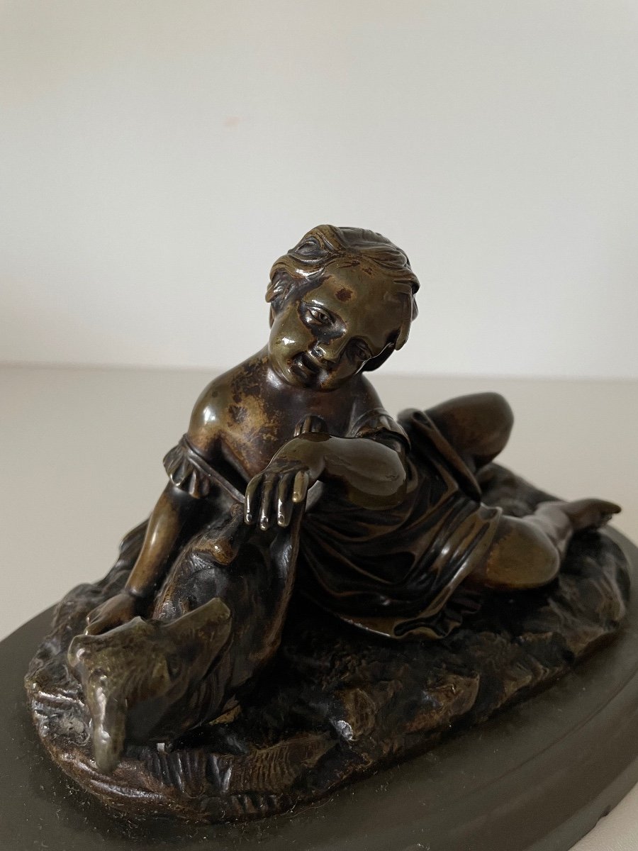 L Enfant Et Son Chien , Sujet En Bronze-photo-3
