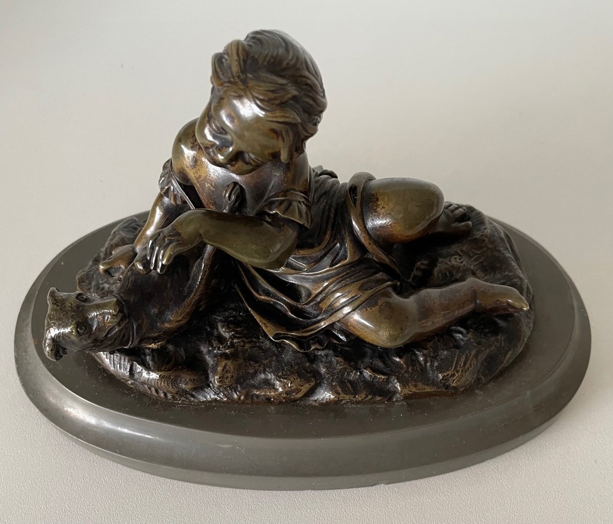 L Enfant Et Son Chien , Sujet En Bronze-photo-8