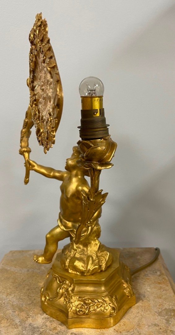 Small Bronze Night Light With Putto Decor-photo-2