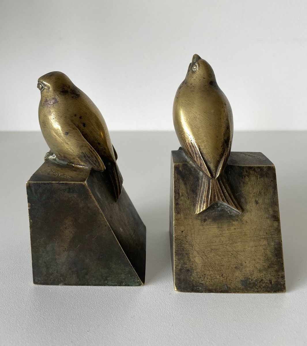 Bookends Representing Birds Signed M Bertin-photo-4