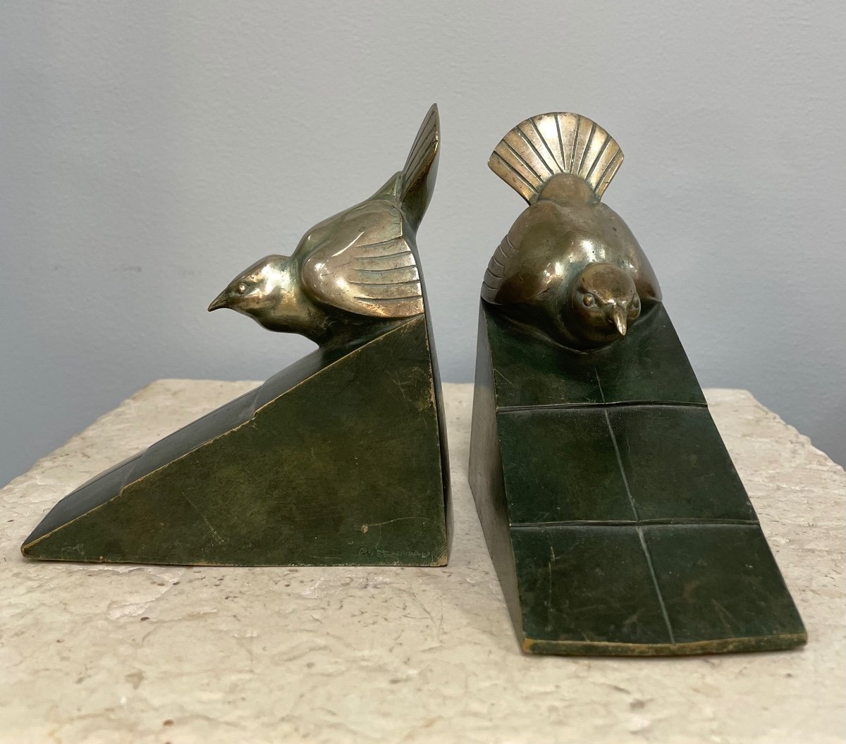 Bronze Bookends Signed Rischmann-photo-1