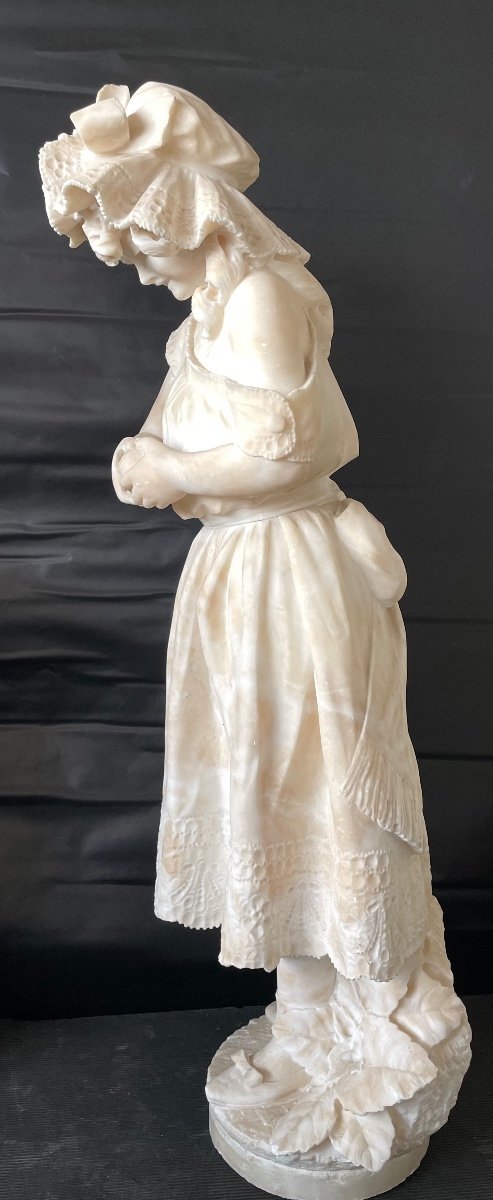 Jeune Fille à La Clémentine , Sculpture En Albâtre-photo-3