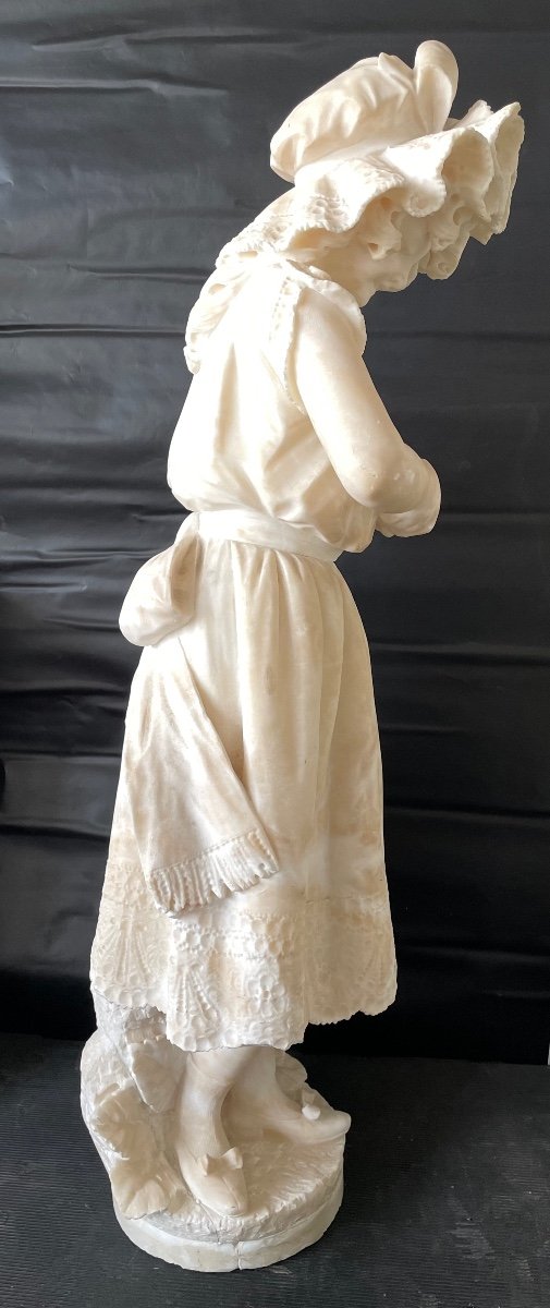 Jeune Fille à La Clémentine , Sculpture En Albâtre-photo-3