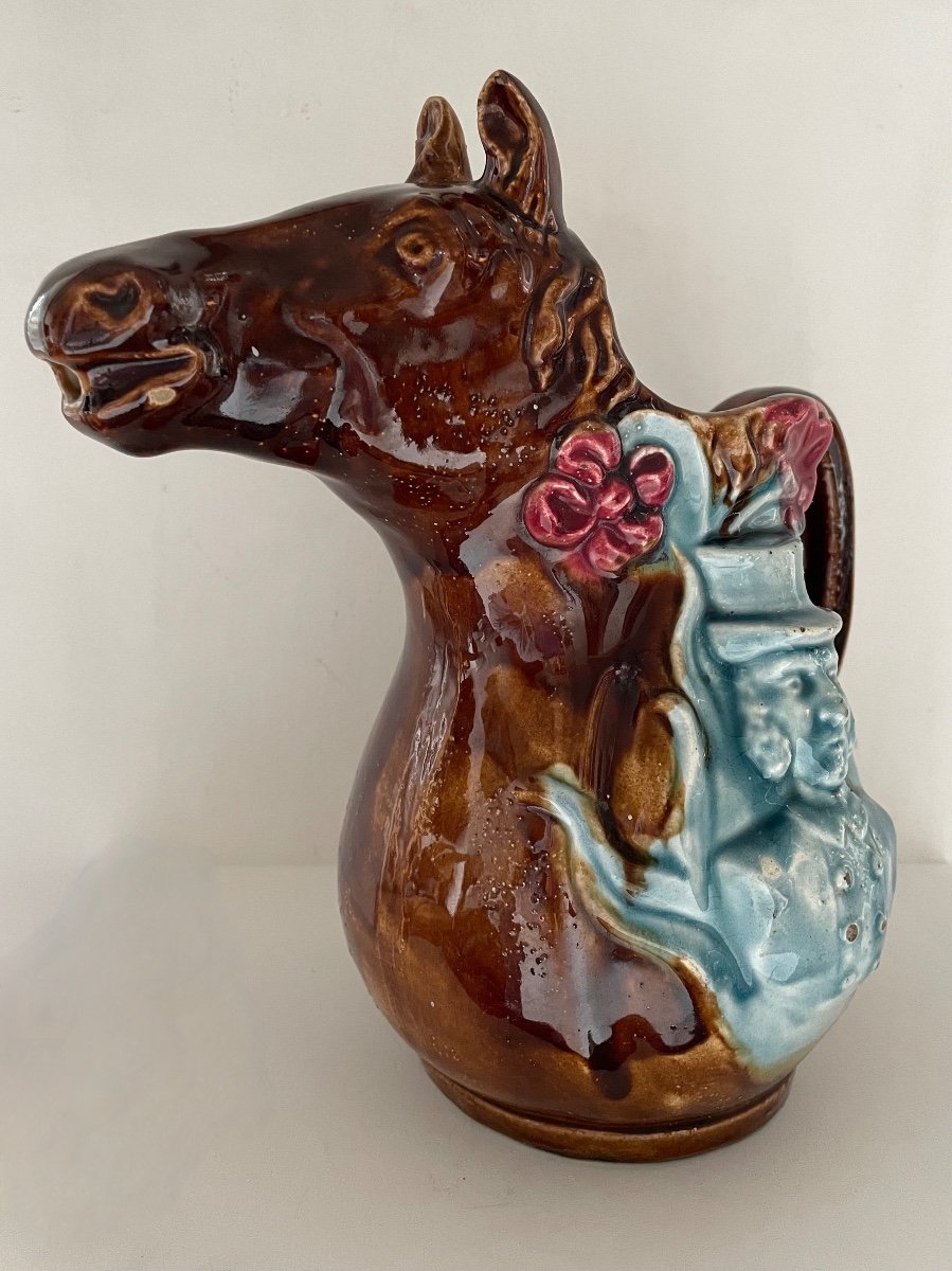 Barbotine Pitcher Representing A Horse-photo-3