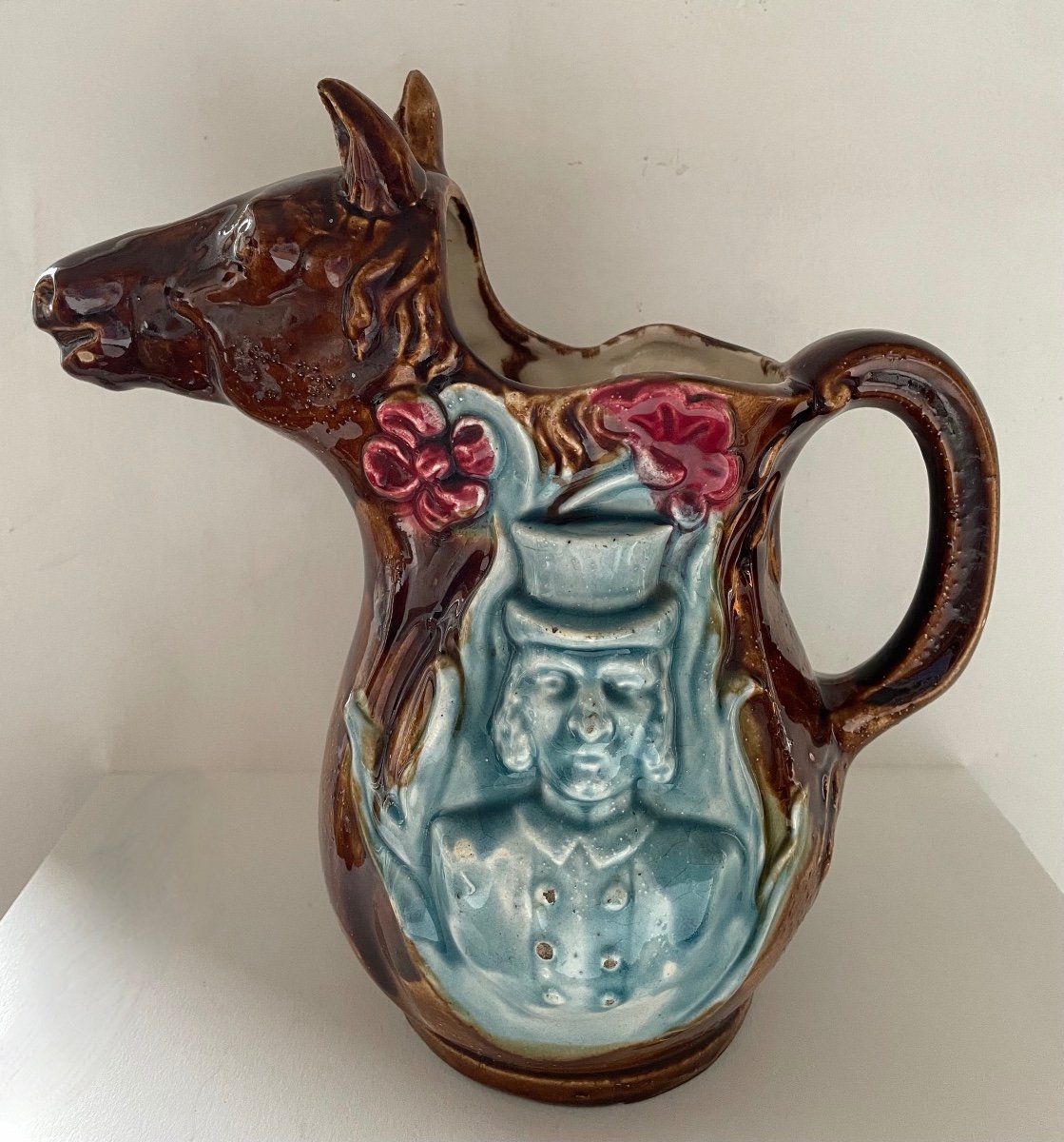 Barbotine Pitcher Representing A Horse