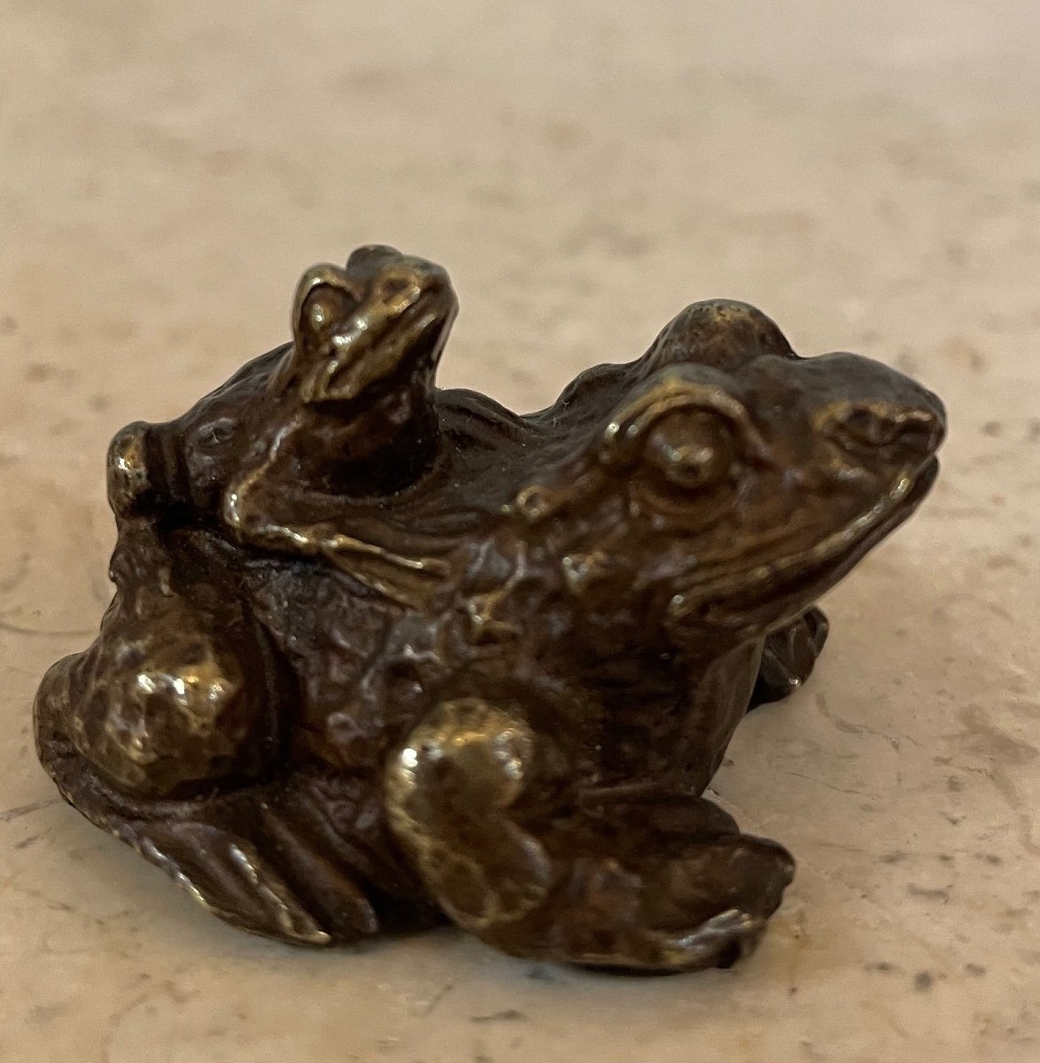 Sujet En Bronze la  Grenouille et le crapaud-photo-6