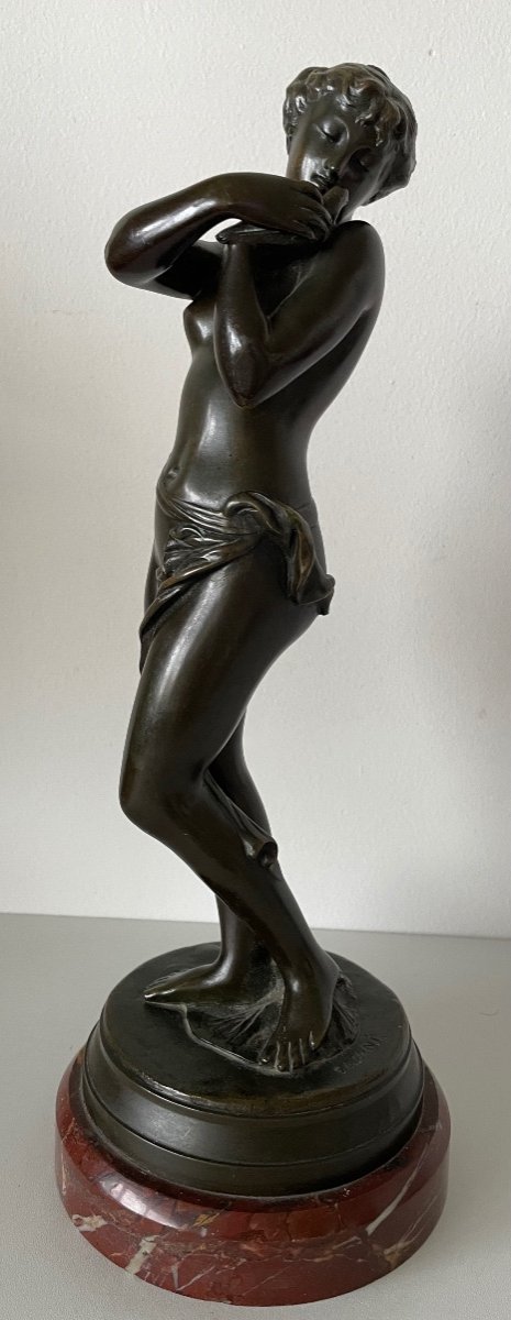 Nymphe à La Colombe  , Sculpture En Bronze.-photo-2