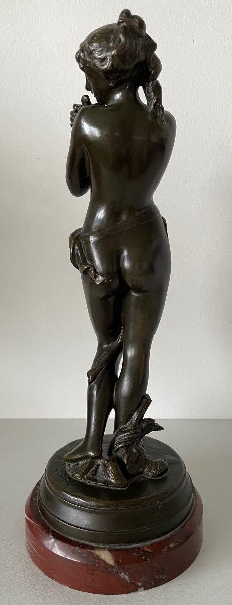 Nymphe à La Colombe  , Sculpture En Bronze.-photo-4