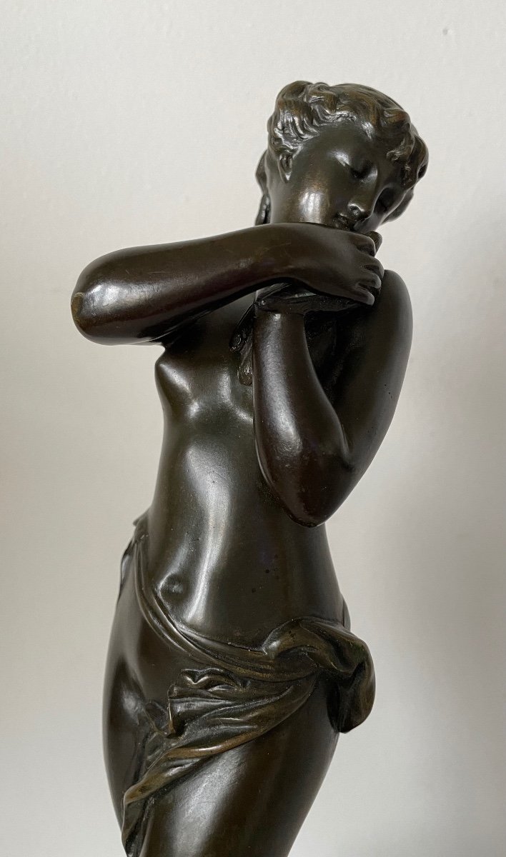 Nymphe à La Colombe  , Sculpture En Bronze.-photo-2