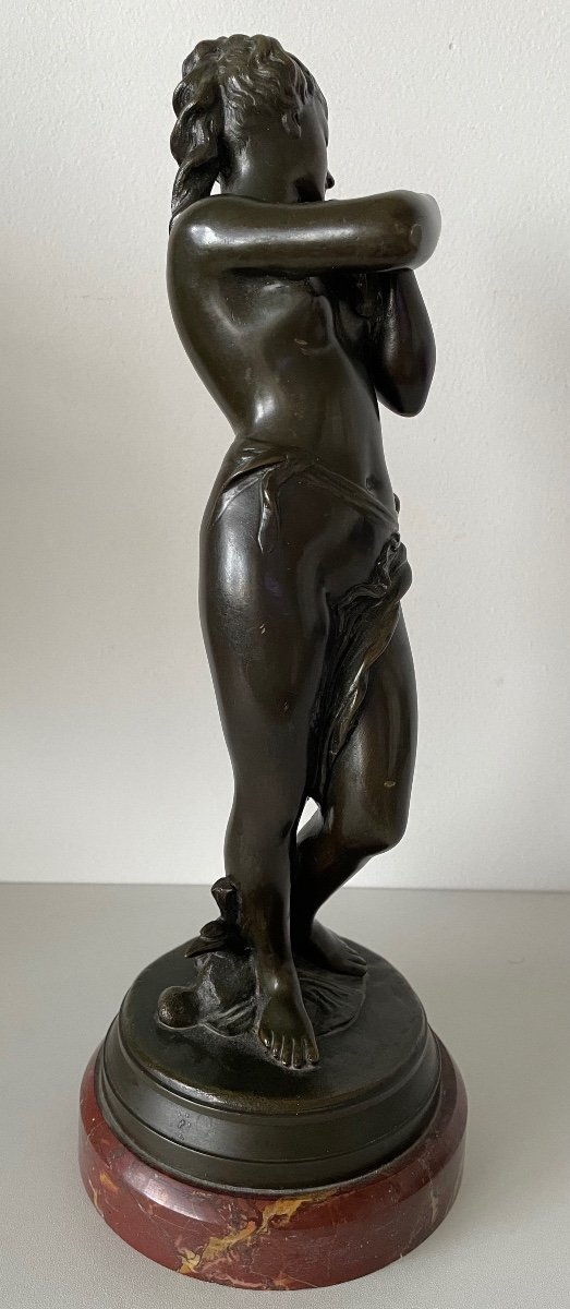 Nymphe à La Colombe  , Sculpture En Bronze.-photo-3