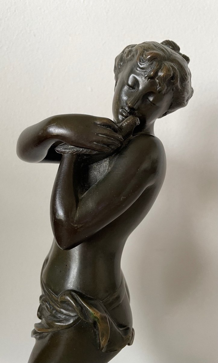 Nymphe à La Colombe  , Sculpture En Bronze.-photo-4